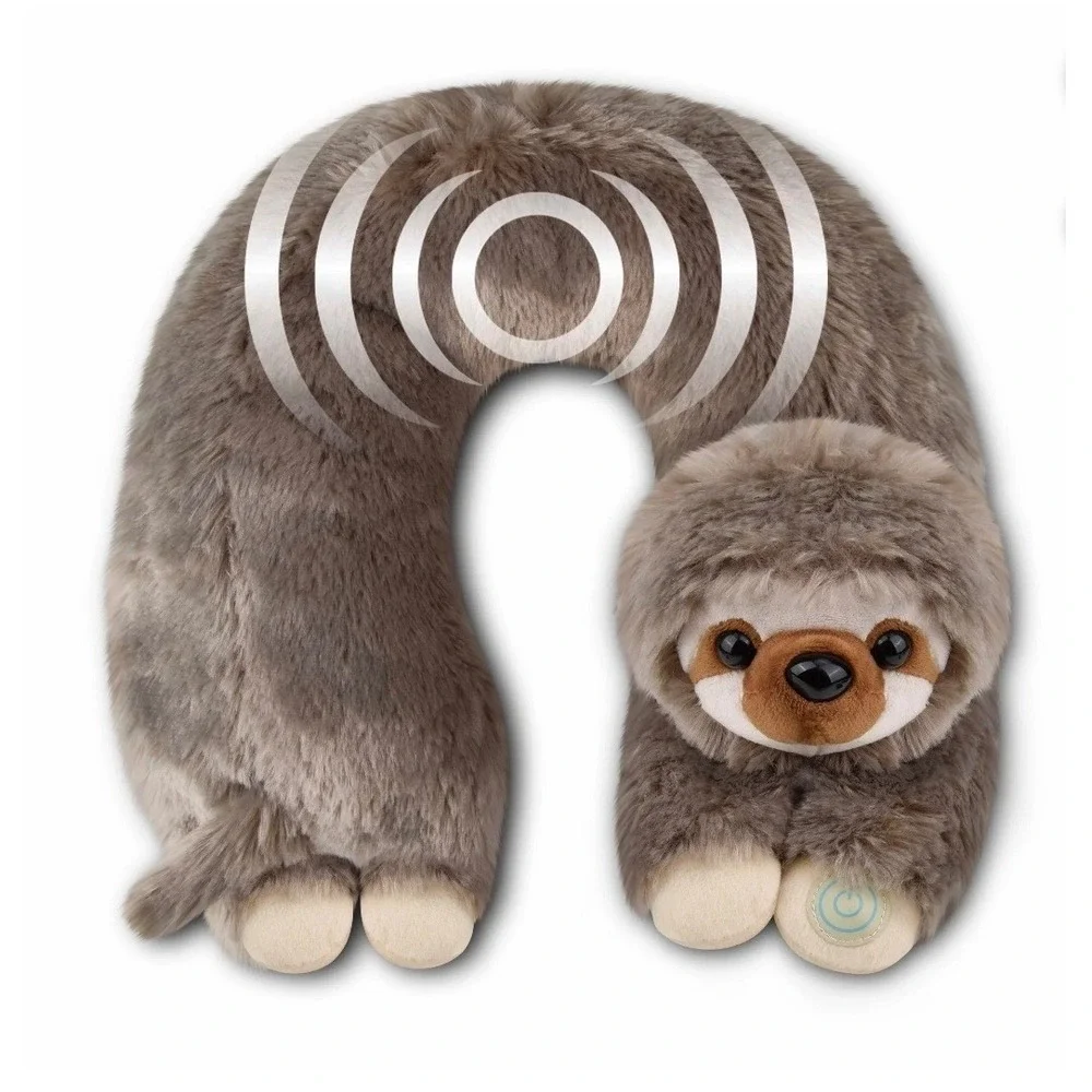 HealthTouch Sloth Vibrating Neck Massager Plush Grey Travel/Home/Work Pillow New